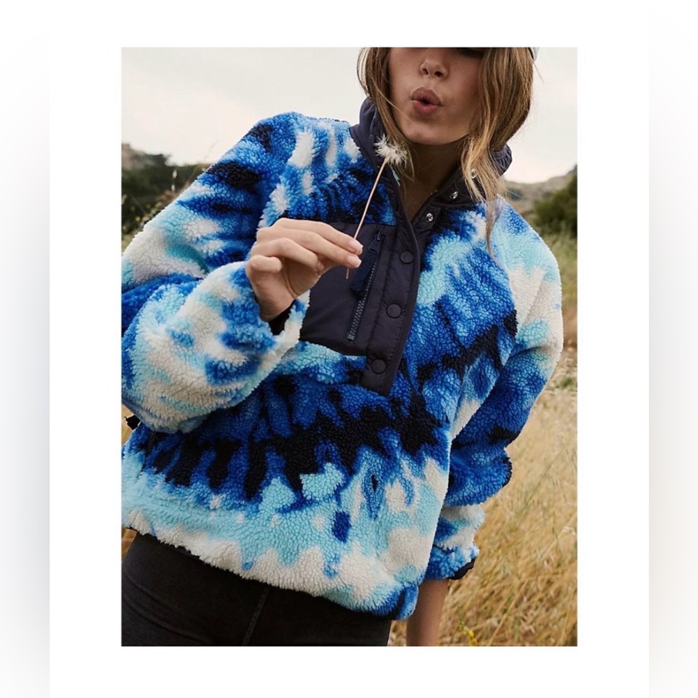 FP Movement Rocky Ridge Pullover Ocean Tie Dye Combo Jacket L Blue Free People